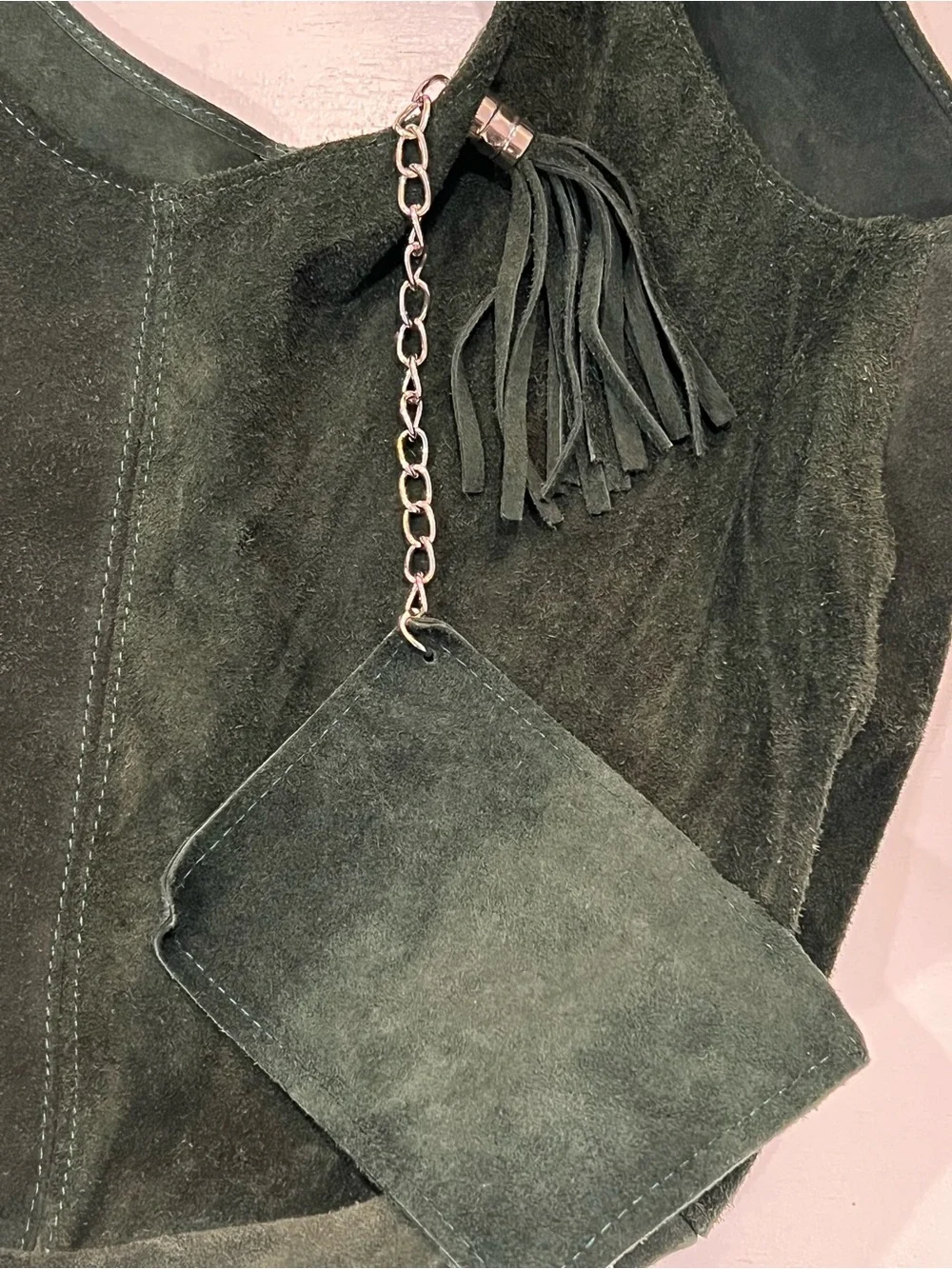 Suede Hobo Bag with Tassel Accent in Black